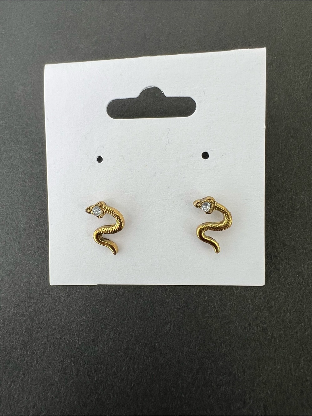 Snake Gold Tone Stud Earrings with Clear Crystal